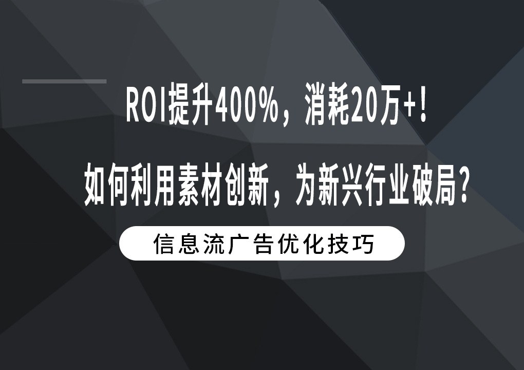 ROI提升400%，消耗20万+！如何利用素材创新，为新兴行业破局？