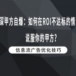 资深甲方自爆：如何在ROI不达标的情况下，说服你的甲方？